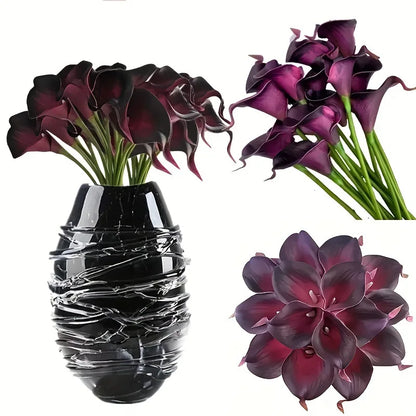 Artificial Calla Lily Flowers for Bridal Bouquets, Faux Floral Stems in Burgundy, Light Purple or White for Wedding and Home Table Decor