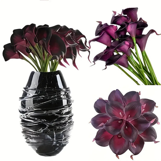 Artificial Calla Lily Flowers for Bridal Bouquets, Faux Floral Stems in Burgundy, Light Purple or White for Wedding and Home Table Decor