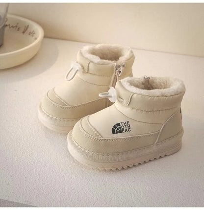 Plush-Lined Kids Snow Boots with Side Zippers and Chunky Platform Soles, Boys and Girls Winter Ankle Boots in Pink, Black and Ivory