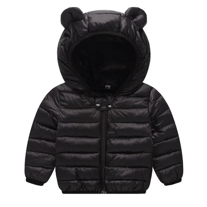 Toddler Winter Puffer Coat with Bear Ear Hood, Plush-Look Trim and Front Zipper, Padded Jacket for Boys and Girls Sizes 2T–6T