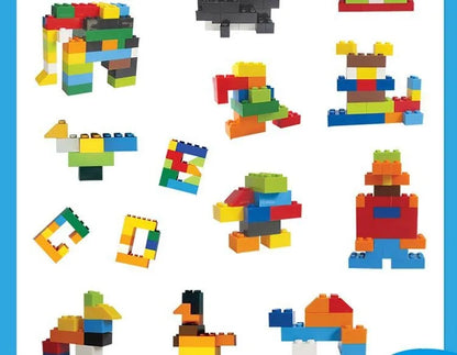 Creative Building Brick Set, 300 or 500 Colorful DIY Pieces for Open-Ended Construction, City Scenes, Counting and Shape Sorting Play