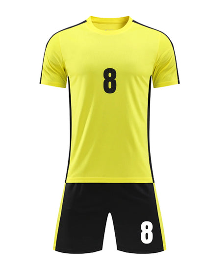 Kids Soccer Training Outfit with Short Sleeve V-Neck Jersey and Shorts, Contrast Trim Sports Clothing Set for Boys and Girls, Youth and Adult Sizes
