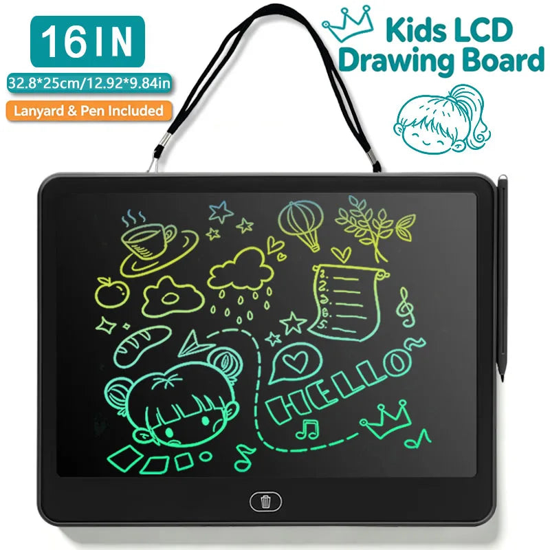Erasable LCD Writing Board for Kids, 8, 11, 13 or 16 Inch Color Drawing Tablet with Stylus for Doodles, Handwriting and Number Practice