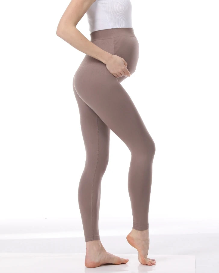 Stretch Maternity Leggings with High Waist Belly Panel, 90% Nylon and 10% Spandex Pregnancy Pants with Shorts and Thickened Style Options