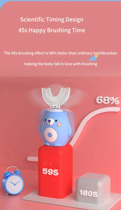 Children’s Rechargeable Toothbrush with U-Shaped Silicone Head, Cartoon Handle, Three Sonic Modes and Automatic Timer for Ages 2–15
