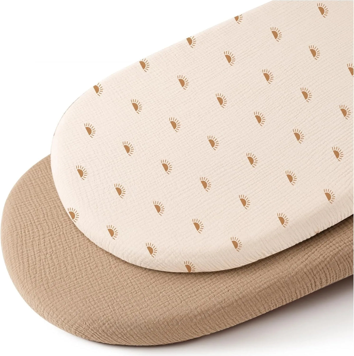 Cotton Bassinet Mattress Covers 2-Pack, Removable Washable Cradle Fitted Sheets with Textured Fabric for Compatible Nursery Mattresses