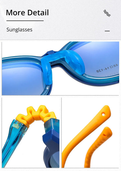 Children's 2-in-1 Sunglasses with Flexible Eyeglass Frame and Removable Sun Clip, Colorful Kids Shades for Summer Outings and Family Travel