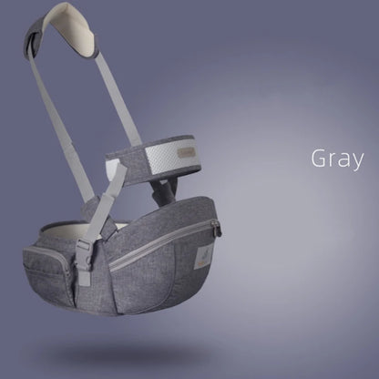 Waist-Mounted Baby Hip Seat with Padded Shoulder Strap and Zippered Storage Pockets, Gray or Black Carrying Accessory for Everyday Parent Outings