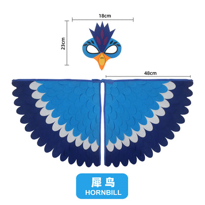 Kids Bird Wings and Mask Costume Set with Layered Felt Feather Cape, Colorful Animal Dress-Up for Halloween, Birthday Parties and Stage Performances