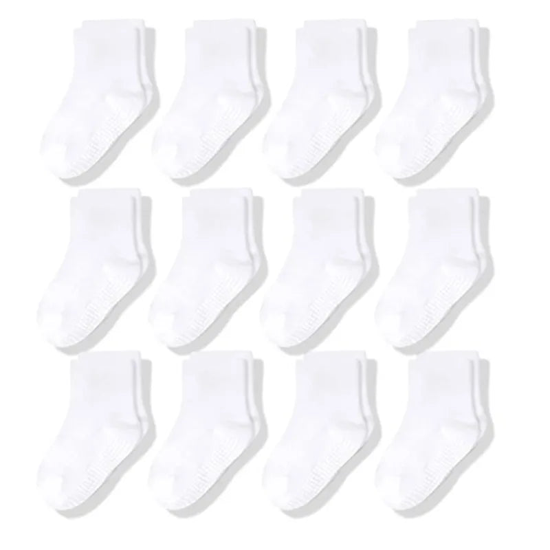 Cotton-Rich Baby Non-Slip Socks 12-Pair Pack, Crew Grip Socks with Ribbed Cuffs and Stretch Fit for Infant and Toddler Boys and Girls
