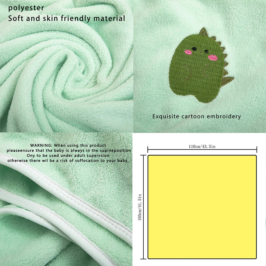Coral Fleece Baby Bath Towel with Cute Animal Motifs, Soft Thickened Bath Wrap for Supervised Newborn Drying in Four Character Styles