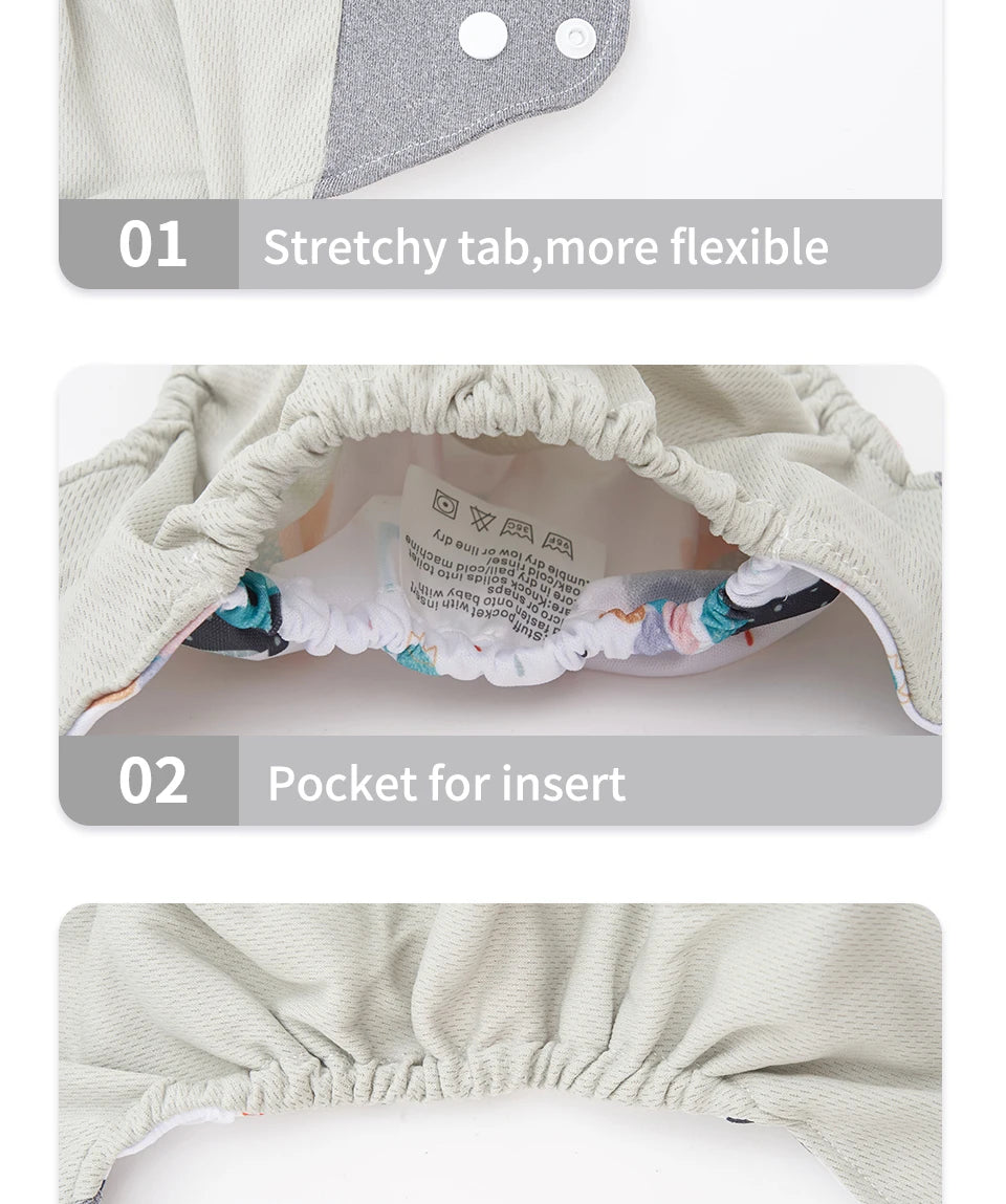 Mesh-Lined Cloth Diapers by Elinfant, 4-Pack Adjustable Pocket Baby Nappies with 4 Three-Layer Microfiber Inserts and Waterproof PUL Outer