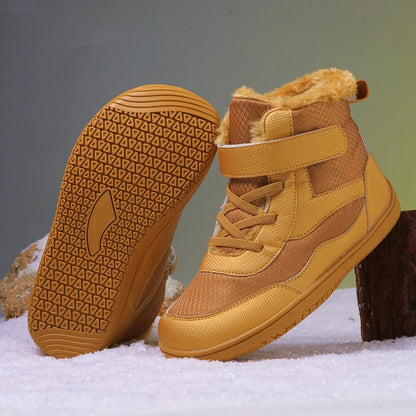 Wide Toe Winter Boots for Kids, Barefoot-Style High-Top Shoes with Cozy Lined Styling and Strap Options for Boys and Girls Cold-Weather Outfits