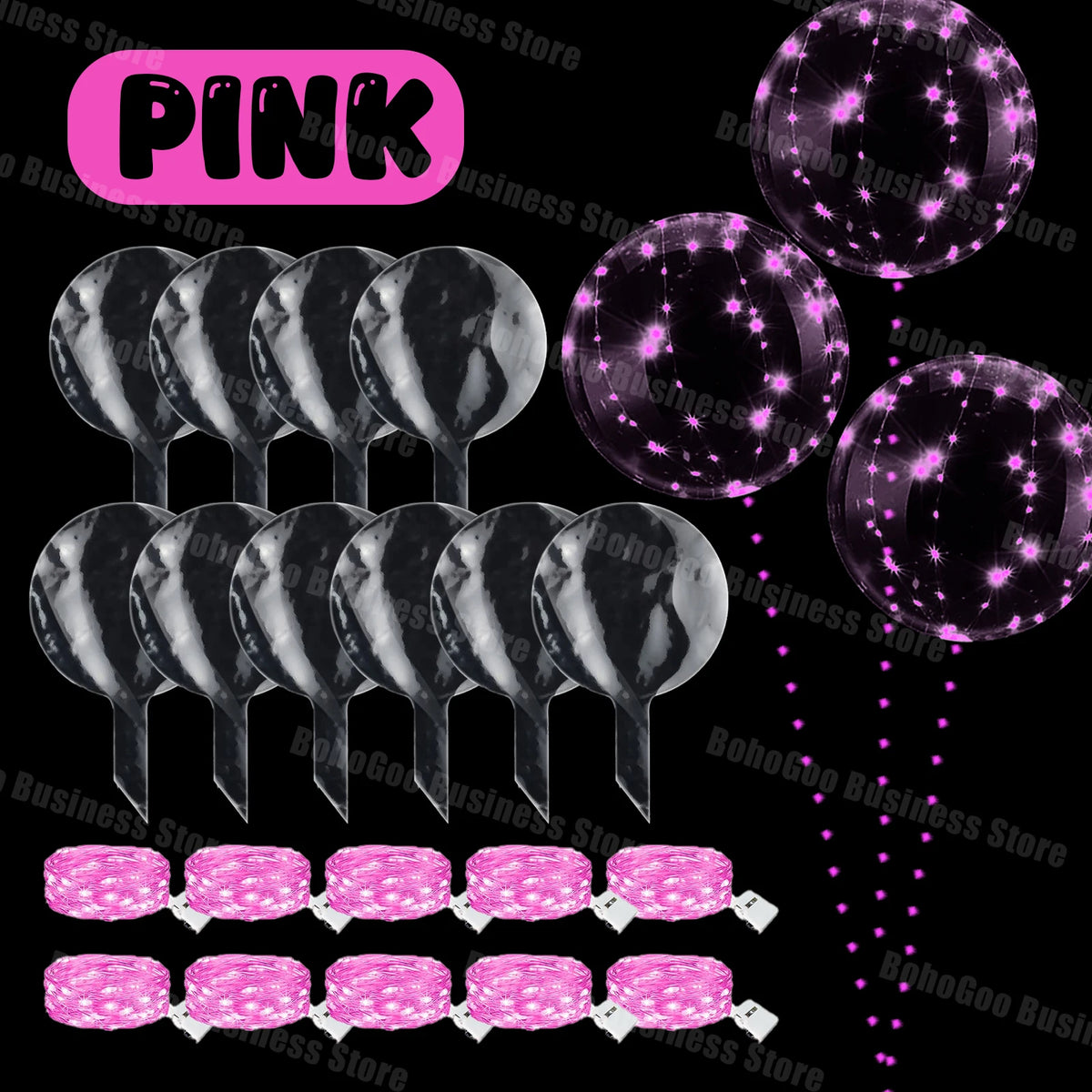 LED Light Up Balloons with Batteries and Clear Bobo Balloon Design, 10-100 Set Options for Wedding Receptions, Proposals and Birthday Party Decor