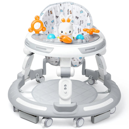 Baby Walker Activity Center in White, 4-in-1 Play Design with 3 Frame Height Settings, 5 Seat Adjustments and Wheeled Base for Indoor Use