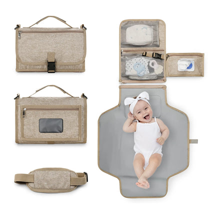 Diaper Changing Clutch with Foldout Baby Mat and Storage Pockets, 3-in-1 Portable Waterproof Changing Pad for Everyday Outings