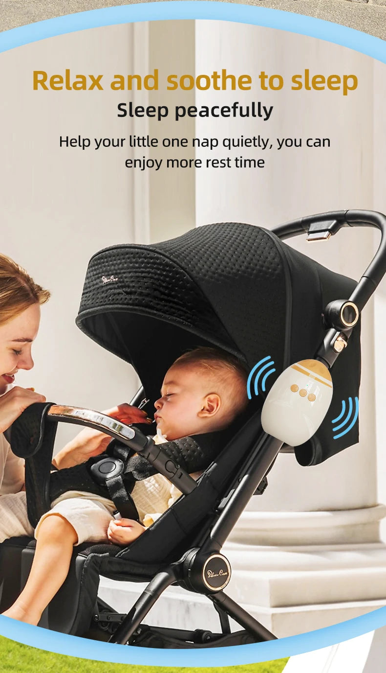 Stroller Motion Soother with White Noise, Portable Automatic Rocking Accessory with Strap Mount in SR12 White or SR11 Beige for Supervised Use
