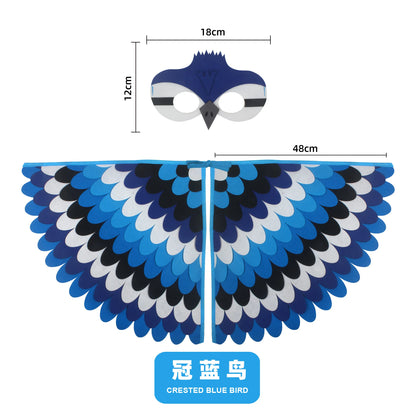 Kids Bird Wings and Mask Costume Set with Layered Felt Feather Cape, Colorful Animal Dress-Up for Halloween, Birthday Parties and Stage Performances