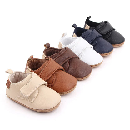 Baby Strap Shoes with Rounded Toes and Heel Pull Tabs, Solid Color Moccasin-Style Footwear for Infant Boys and Girls Everyday Outfits