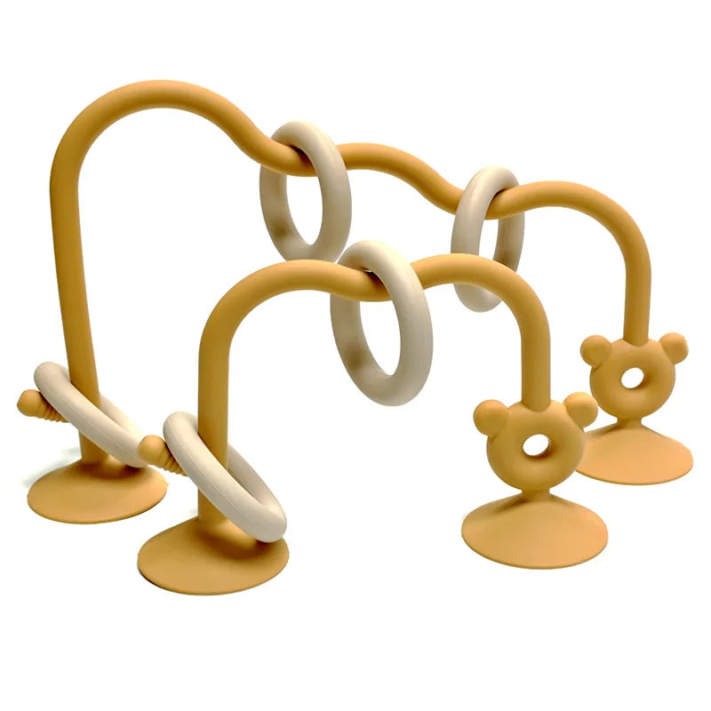 Silicone Suction Bead Toy with Curved Track and Sliding Rings, Colorful Tabletop Activity for Supervised Grasping and Visual Exploration
