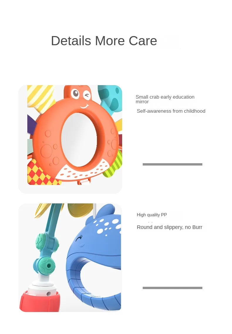 Stroller Activity Toy Arch with Colorful Hanging Play Details, Ocean or Bee Theme Clip-On Baby Play Bar for Supervised Sensory Exploration