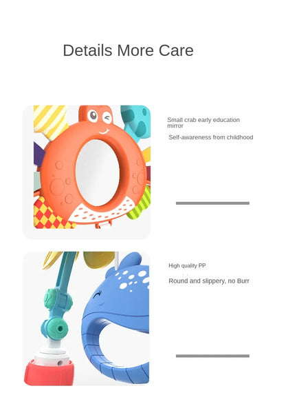 Stroller Activity Toy Arch with Colorful Hanging Play Details, Ocean or Bee Theme Clip-On Baby Play Bar for Supervised Sensory Exploration