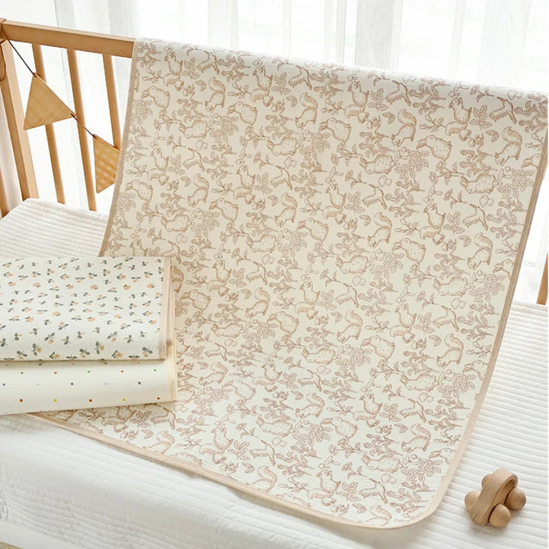 Washable Cotton Diaper Changing Mat, Large Waterproof Baby Changing Pad with Printed Designs for Everyday Nursery Diaper Care