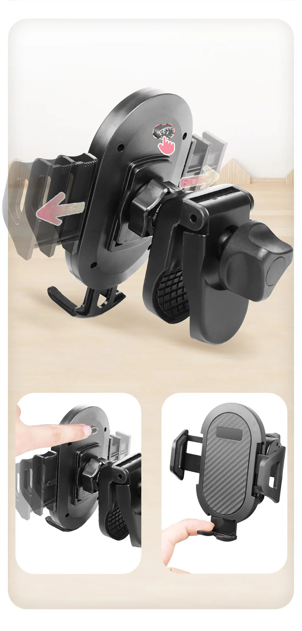 Stroller Drink and Phone Holder with Handlebar Clamp, Black Cup and Bottle Organizer with Separate Phone Cradle for Parent Walks and Family Outings