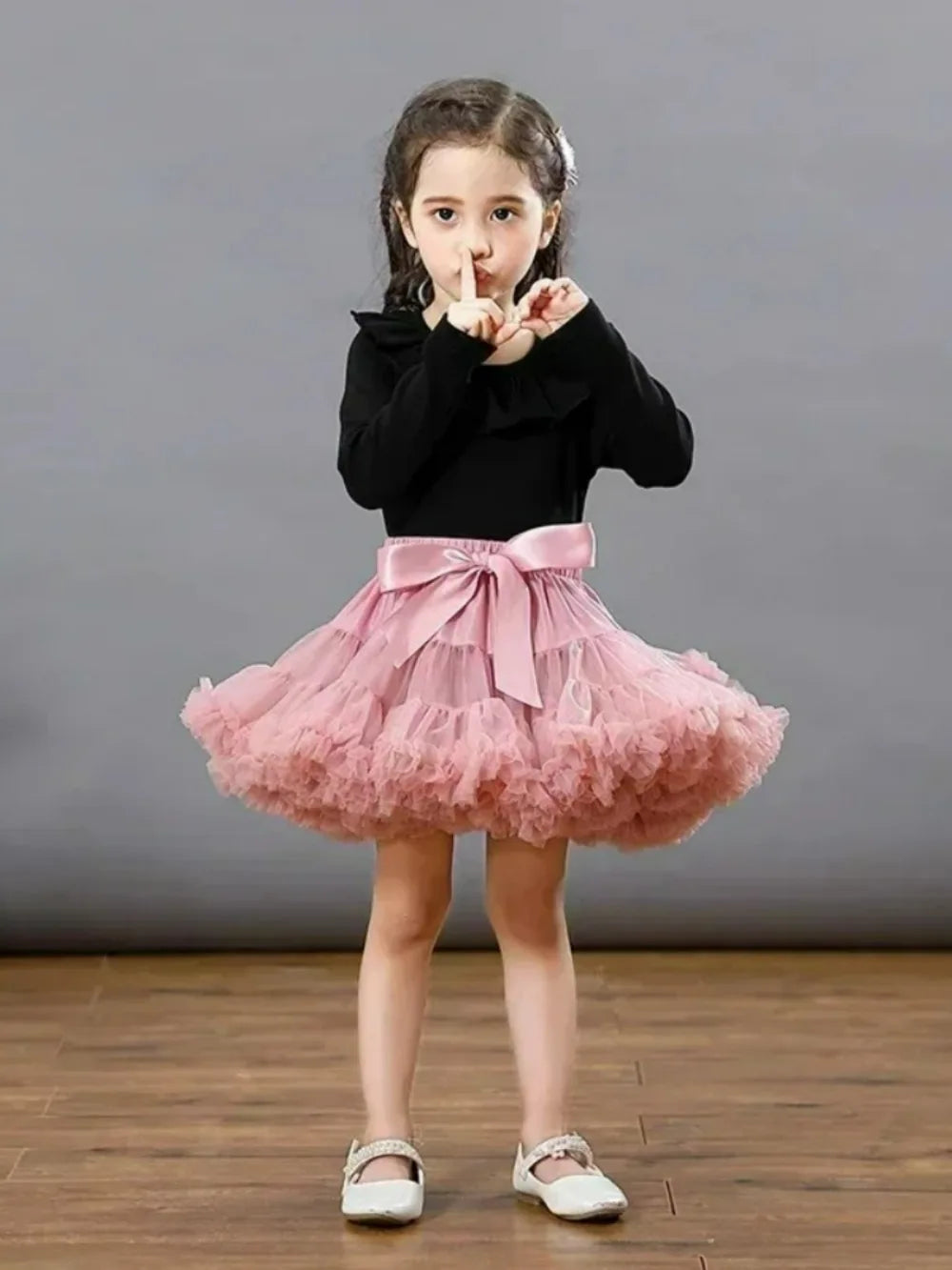 Girls Bow Waist Tutu Skirt with Fluffy Tulle Layers and Satin Lining, Adjustable Elastic Waist Pettiskirt for Birthdays, Dance and Dress Up