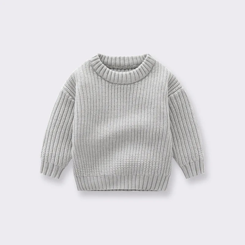 Cotton Crewneck Baby Sweater for Boys and Girls, Long Sleeve Ribbed Knit Pullover for Infants and Kids, Everyday Cool Weather Layering