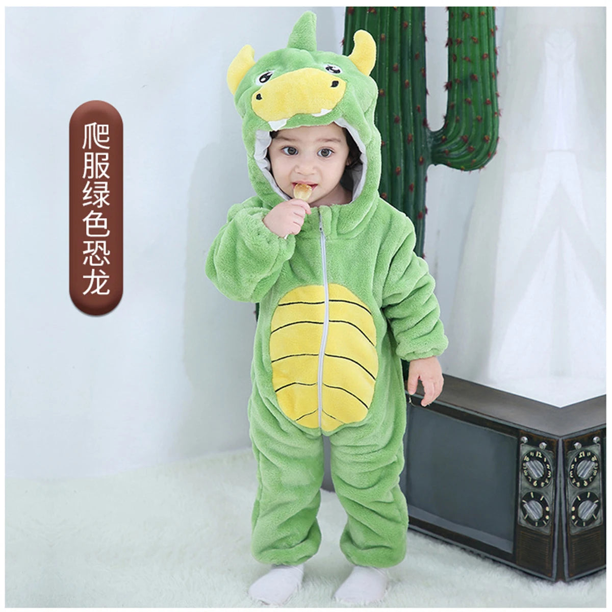 Baby Animal Hooded Costume Jumpsuit with Flannel Styling, Duck, Rabbit, Leopard and More Dress-Up Options for Boys and Girls, Sizes 70-120