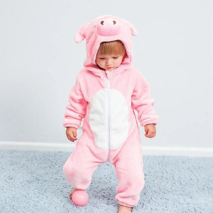 Baby Animal Hooded Costume Jumpsuit with Flannel Styling, Duck, Rabbit, Leopard and More Dress-Up Options for Boys and Girls, Sizes 70-120