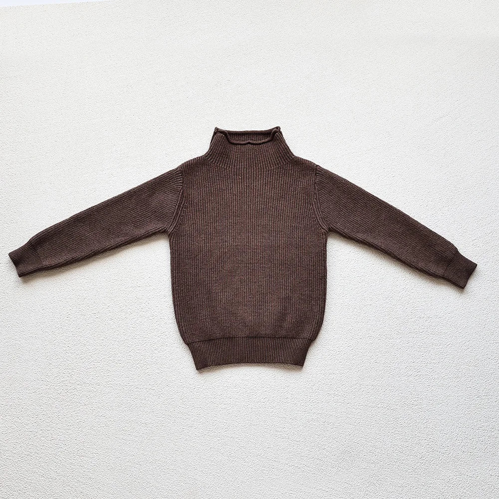 Kids Ribbed Turtleneck Sweater for Boys and Girls, Long Sleeve Knit Pullover in Beige, Brown or Black for Spring and Fall Layering, Sizes 12M-6T