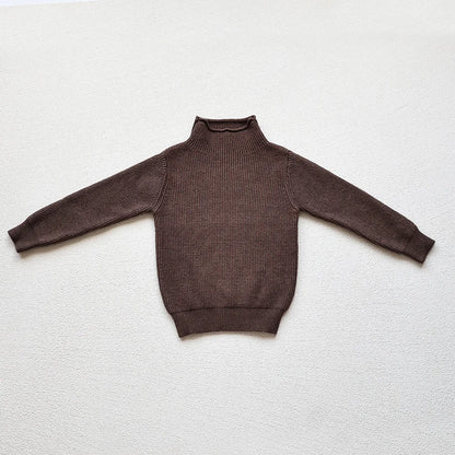 Kids Ribbed Turtleneck Sweater for Boys and Girls, Long Sleeve Knit Pullover in Beige, Brown or Black for Spring and Fall Layering, Sizes 12M-6T