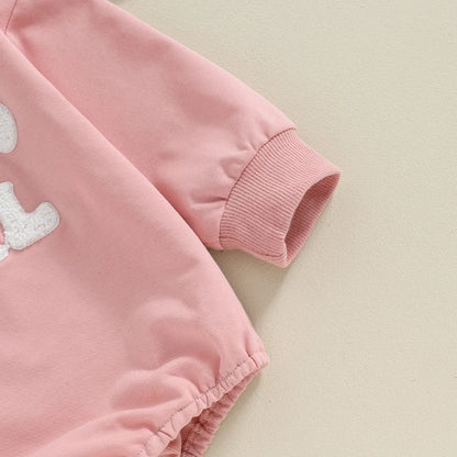 Daddy's Girl Baby Sweatshirt Romper with Letter Embroidery, Cotton-Blend Long Sleeve Crew Neck One-Piece Outfit for Spring and Fall, 3M-18M