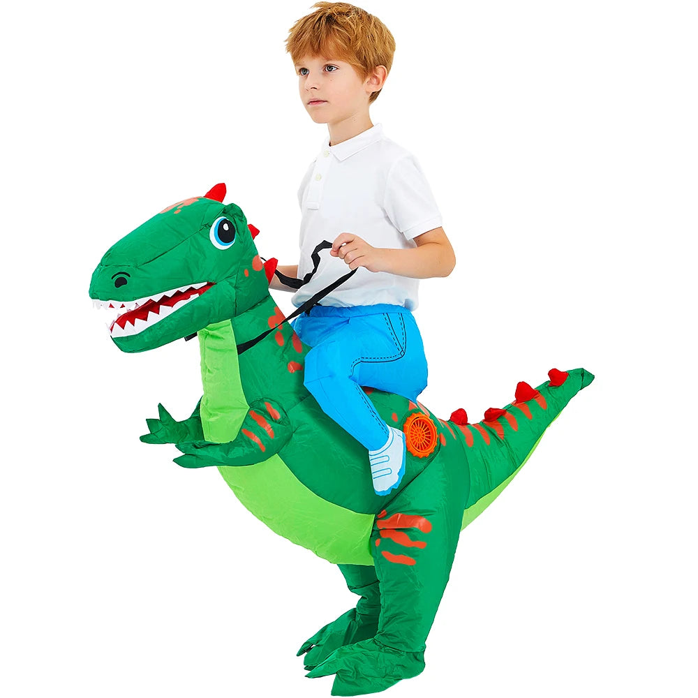Inflatable Dinosaur Costume for Kids, Ride-On Style Dress-Up Outfit with Fan for Halloween, Birthday Parties and Holiday Cosplay