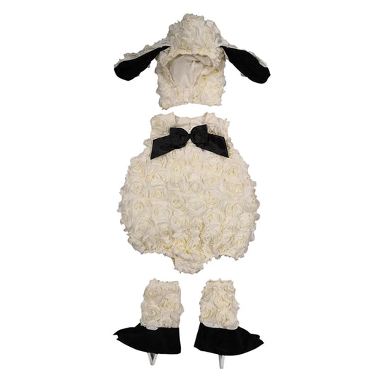 Toddler Lamb Costume for Girls with Hood and Booties, White Sleeveless Sheep Dress-Up Outfit for Halloween Parties and Farm Animal Photos