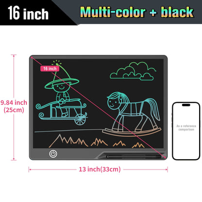 Rechargeable LCD Writing Tablet for Kids, 16 or 20 Inch Color Drawing Board with Screen Lock, Erase Button and Stylus for Learning and Memos