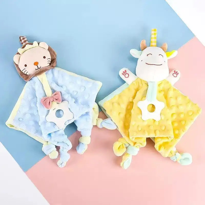 Bunny Lovey Blanket with Star-Shaped Teether, Textured Plush Rabbit Comforter and Colorful Ribbon Tags for Supervised Baby Play and Shower Gifts