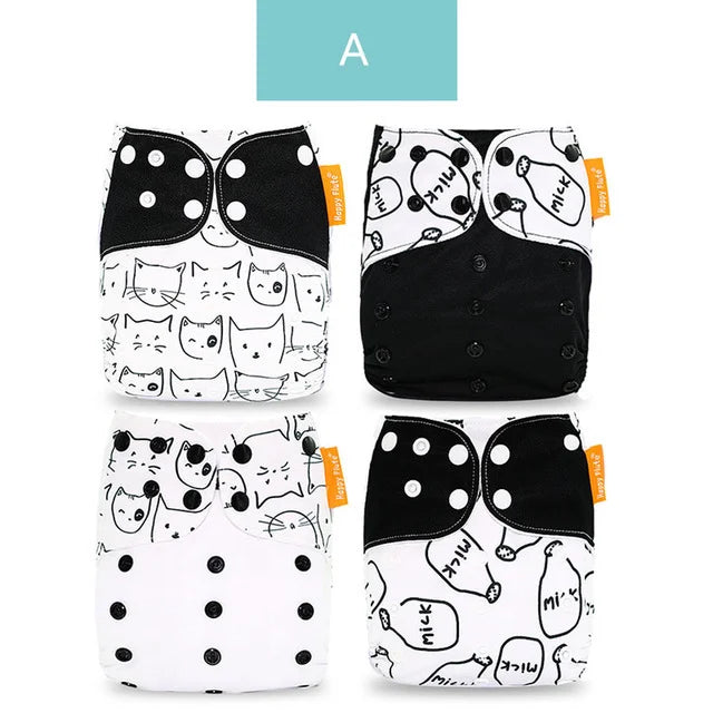 Reusable Cloth Diapers, Happyflute 4-Pack One-Size Pocket Baby Nappies with Adjustable Snap Closures, Washable Covers, Inserts Sold Separately