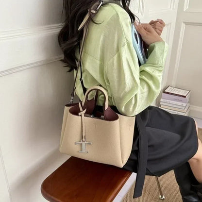 Diaper Tote Bag with Leather-Look Finish, Top Handles and Long Shoulder Strap, Vintage-Style Baby Essentials Handbag for Moms and Everyday Outings