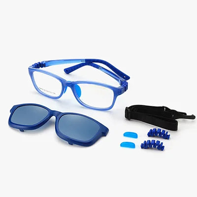 Kids Clip-On Sunglasses by Ralferty, 2-in-1 Children's Eyeglass Frame with Polarized Sun Clip for Everyday Outings and Family Travel