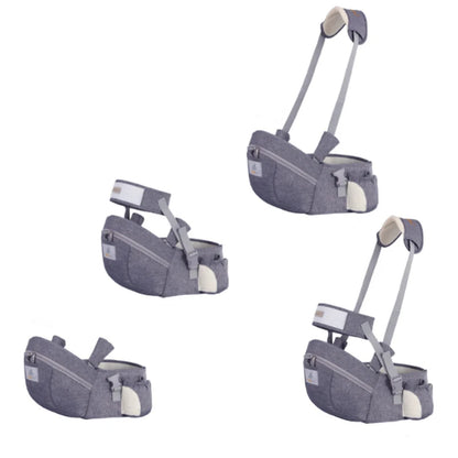 Waist-Mounted Baby Hip Seat with Padded Shoulder Strap and Zippered Storage Pockets, Gray or Black Carrying Accessory for Everyday Parent Outings