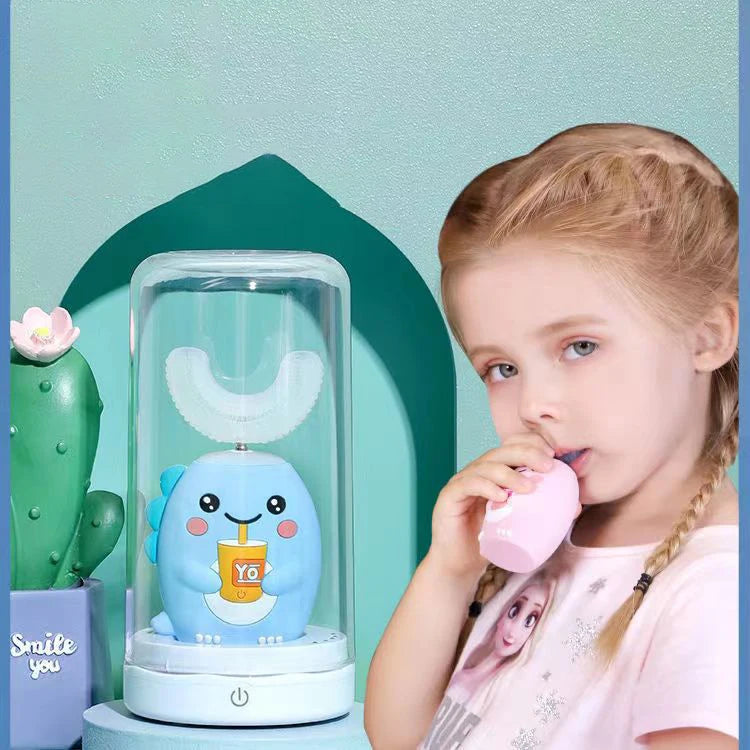 Children’s Rechargeable Toothbrush with U-Shaped Silicone Head, Cartoon Handle, Three Sonic Modes and Automatic Timer for Ages 2–15