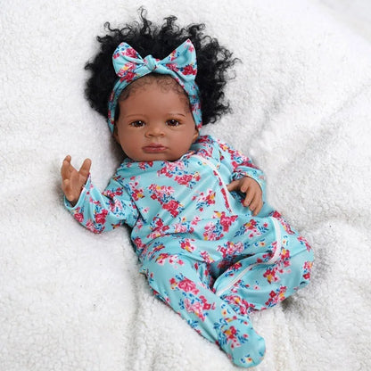 Curly Hair Reborn Baby Girl Doll, 20-Inch Cloth Body with Soft Vinyl Head and Limbs, Painted Details and Accessories for Collectors