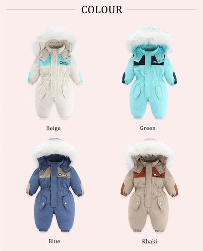 Toddler Hooded Snowsuit by Ircomll, Padded One-Piece Winter Outerwear with Plush-Look Hood Trim, Elastic Cuffs and Pockets, Sizes 18M to 4-5T