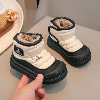 Kids Padded Snow Boots with Plush Lining, Wraparound Ankle Flaps and Chunky Soles, Boys and Girls Winter Shoes in Pink, Black or Brown