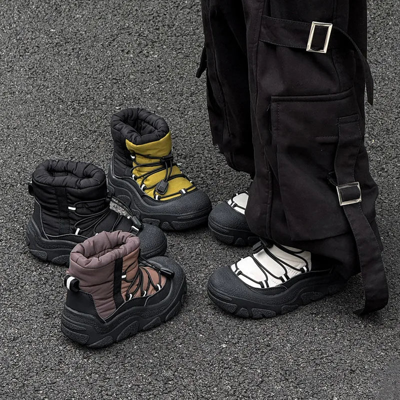 Toggle-Lace Kids Winter Boots with Padded Collars and Chunky Tread Soles, Boys and Girls Snow-Style Ankle Shoes in Four Colors, Sizes 26-37