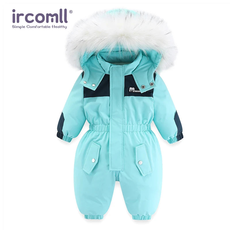 Toddler Hooded Snowsuit by Ircomll, Padded One-Piece Winter Outerwear with Plush-Look Hood Trim, Elastic Cuffs and Pockets, Sizes 18M to 4-5T