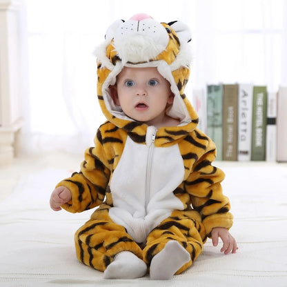 Baby Animal Hooded Costume Jumpsuit with Flannel Styling, Duck, Rabbit, Leopard and More Dress-Up Options for Boys and Girls, Sizes 70-120